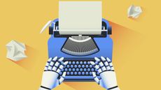 A robot android using a typewriter 