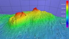 Bathymetric data showing a volcano-like feature discovered by science teams aboard the U.S. Coast Guard Cutter Healy.