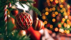 a closeup of an ornament on a Christmas tree