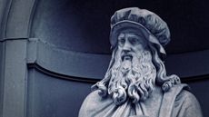 A statue of Leonardo Da Vinci in the Uffizi Gallery in Florence, Italy.