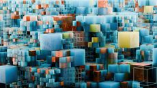 Abstract Data cube background - 3d rendered image, cube block shape geometry.